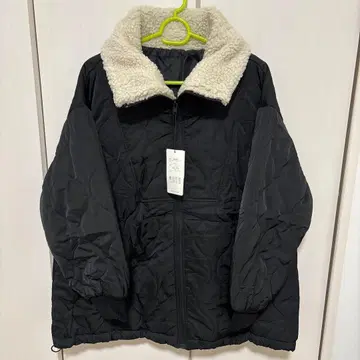 옷깃 보아 충전솜 퀼팅 블루종 코트 블랙 경량 방한