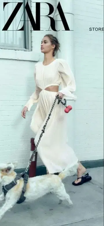 ZARA 크림색 긴팔 롱 원피스