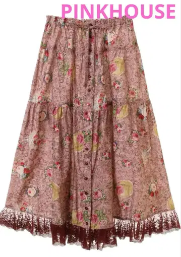 새상품 핑크하우스 레이스 플라워 프린트 스커트 택 포함