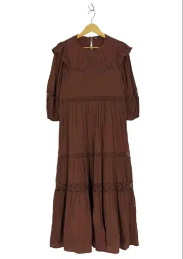 브라운 프릴 롱 드레스