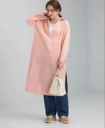 [새상품급] 라포르테 드 두망 카프탄 원피스 셔츠 원피스 핑크