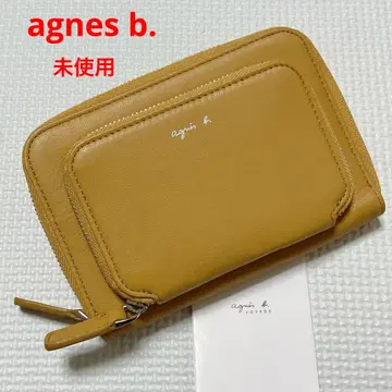 미사용 agnes b. 가죽 라운드 지퍼 이단 접이식 지갑 머스타드