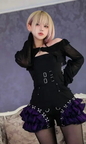 DustDevil 더스트데빌 체크 프릴 올인원 원피스 퍼플