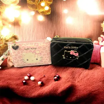 헬로키티 에나멜 퀼팅 이단 접이식 지갑 & 지퍼 부착 카드 케이스 새상품