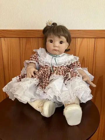 레이스 포함 체크 무늬 드레스 인형