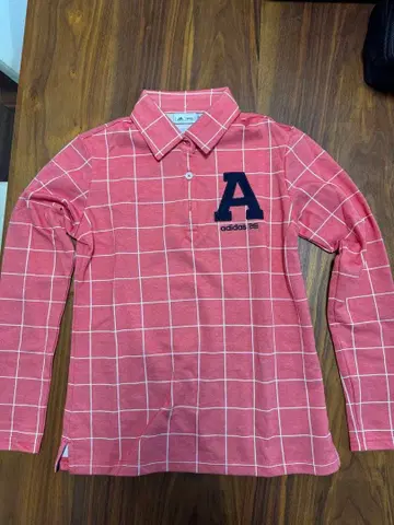 adidas 골프웨어 긴팔 셔츠 핑크 체크 무늬