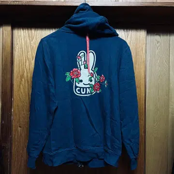 CUNE 토끼와 꽃 프린트 후드티 L