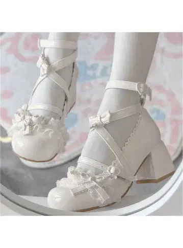 크로스 스트랩 리본 레이스 펌프스 22.5cm