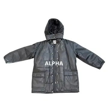 ALPHA 인조 가죽 다운 자켓 후드 부착 블랙 충전솜 방한