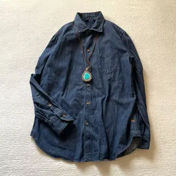 새상품급 45R 데님 셔츠 R 자수 인디고 염색 사이즈 2 일본제
