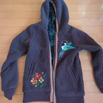 플리스 자켓 꽃무늬 자수 다크 브라운