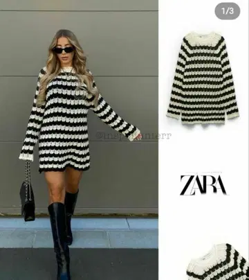 ZARA 스트라이프 오픈 니트 스웨터 M