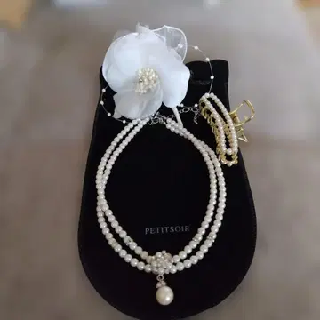 펄 이중 목걸이 & 코사지 파티 결혼식 세트