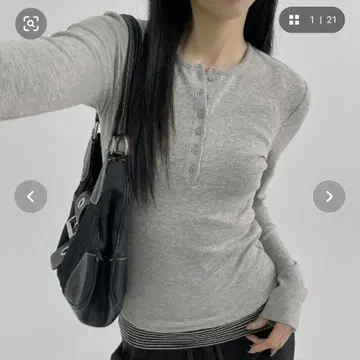 BLACKUP 그레이 긴팔 티셔츠