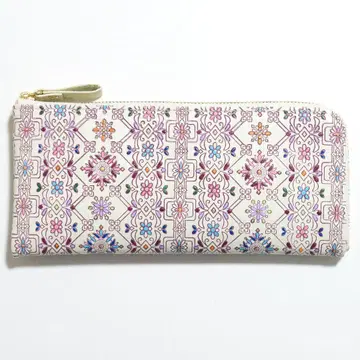 [미사용 새상품] 유젠 문고 플라워 무늬 얇은 타입 장지갑 소가죽 일본제