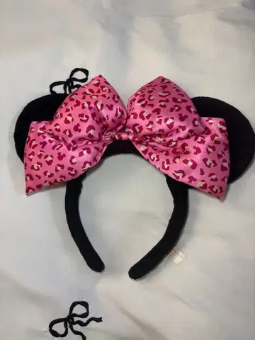 미니 귀 머리띠 핑크 레오파드 무늬