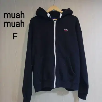muahmuah 집업 후드티 프리 사이즈 블랙 속기모 자수 로고
