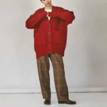 리브 오버사이즈 가디건 레드