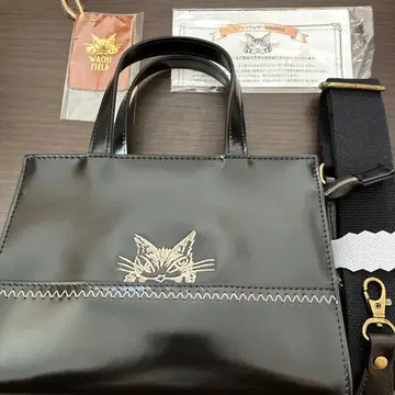 다얀 고양이 자수 블랙 가죽 숄더백