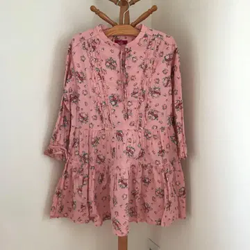 핑크하우스 꽃 문자 패턴 튜닉 원피스