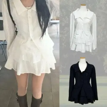 amood 투피스 펀칭 라운드 칼라 화이트 셋업