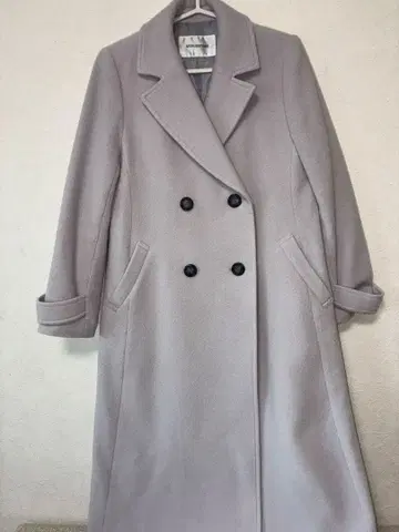라이트 그레이 더블 브레스트 롱 코트