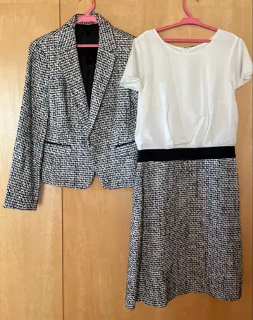 화이트 블랙 트위드 자켓과 원피스 세트