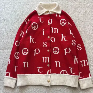 atmos pink 빅 넥 올 패턴 가디건 레드 L 22AW