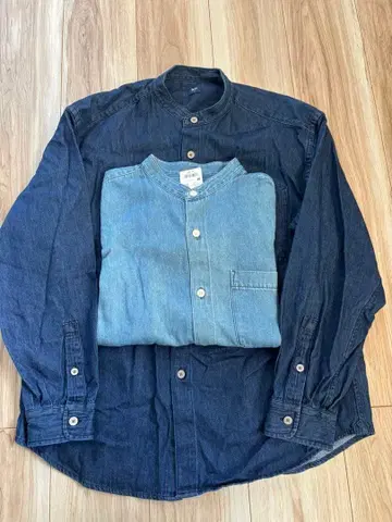 UNIQLO 데님 오버 사이즈 스탠드 카라 셔츠 M 네이비와 블루 2점