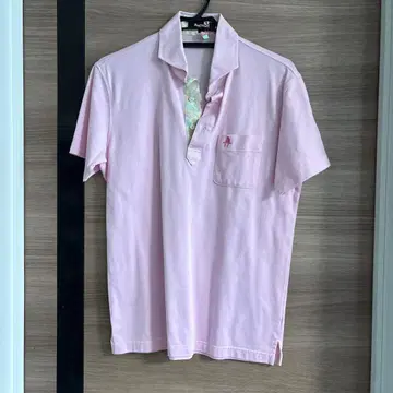 폴 스튜어트 반팔 피케 셔츠 L 핑크 자수 로고 일본제