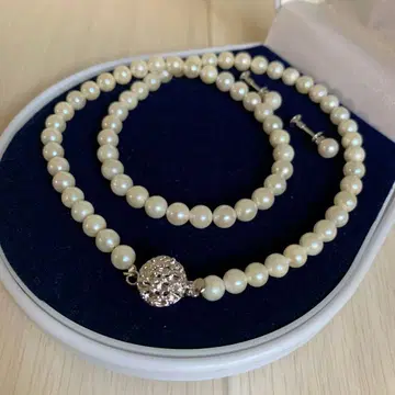 새상품급 5mm 담수 진주 목걸이 귀걸이 세트 케이스 포함 실버 각인