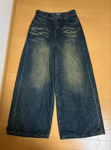 Kellita 데미지 가공 와이드 팬츠 다크 블루