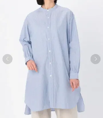 [한정 가격 인하] ORCIVAL 오르치발 스트라이프 밴드 카라 롱 셔츠