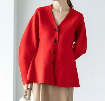 NOBLE MINA 허리 쉐이프 가디건 페플럼 레드