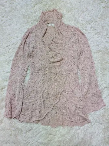 GALLERY VISCONTI 핑크 레이스 가디건 얇은 소재 비침