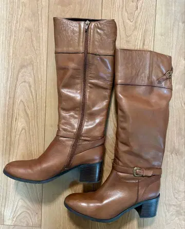 브라운 가죽 롱 부츠