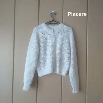 Piacere 비즈 장식 화이트 가디건