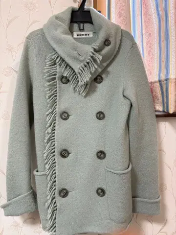 민트 그린 프린지 울 코트