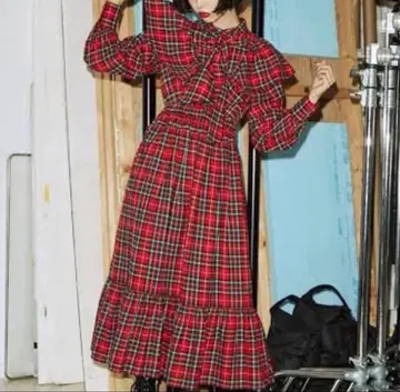 jouetie 리본 타이 프릴 롱 원피스 레드