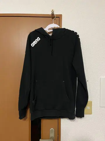arena 블랙 후드티 후드 부착