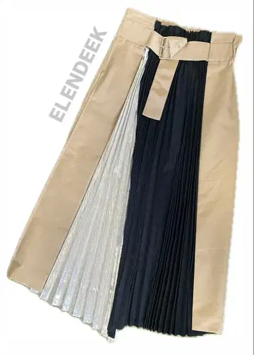ELENDEEK 플리츠 스커트 베이지 네이비 실버