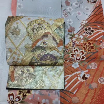 순수 실크 미치나가토리 호오카몬 후쿠로 오비 (929)