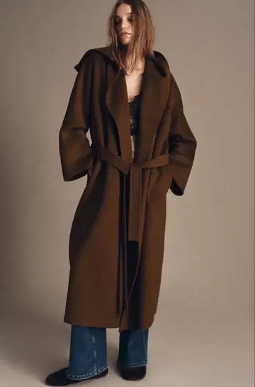 ZARA 브라운 후드 부착 롱 코트 S(JP7-9)