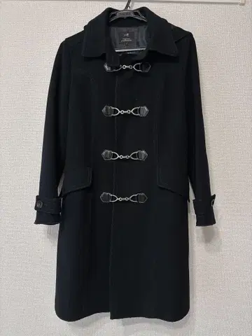 23구 블랙 더플 코트 후드 부착 캐시미어 양모 소가죽