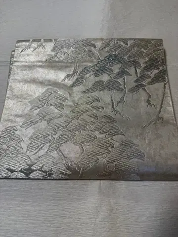 후쿠로 오비 은색 잎 자수