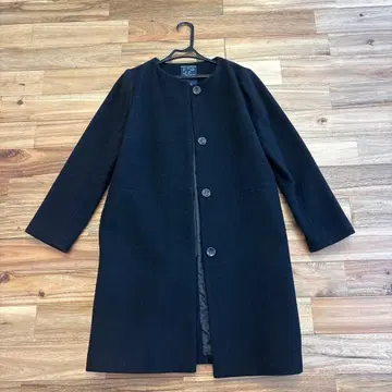 블랙 롱 코트 노카라 M