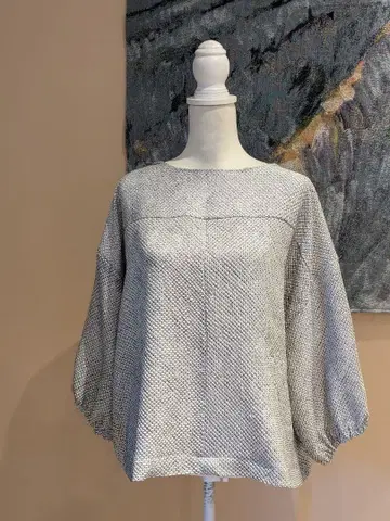 순수 실크 총 시보리 블랙 x 화이트 기모노 리메이크 풀오버 상의