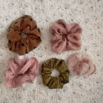[새상품급] 스크런치 5세트 브라운, 핑크, 올리브 등
