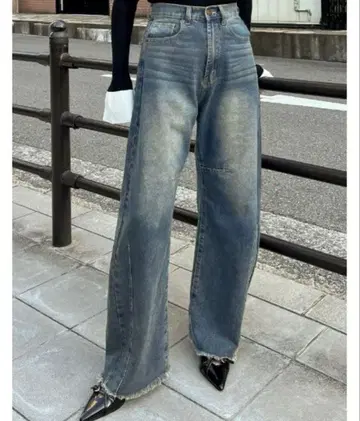 리디 프린지 배럴 레그 데님 팬츠
