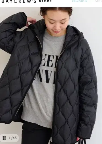 타이온 후드 다운 코트 블랙